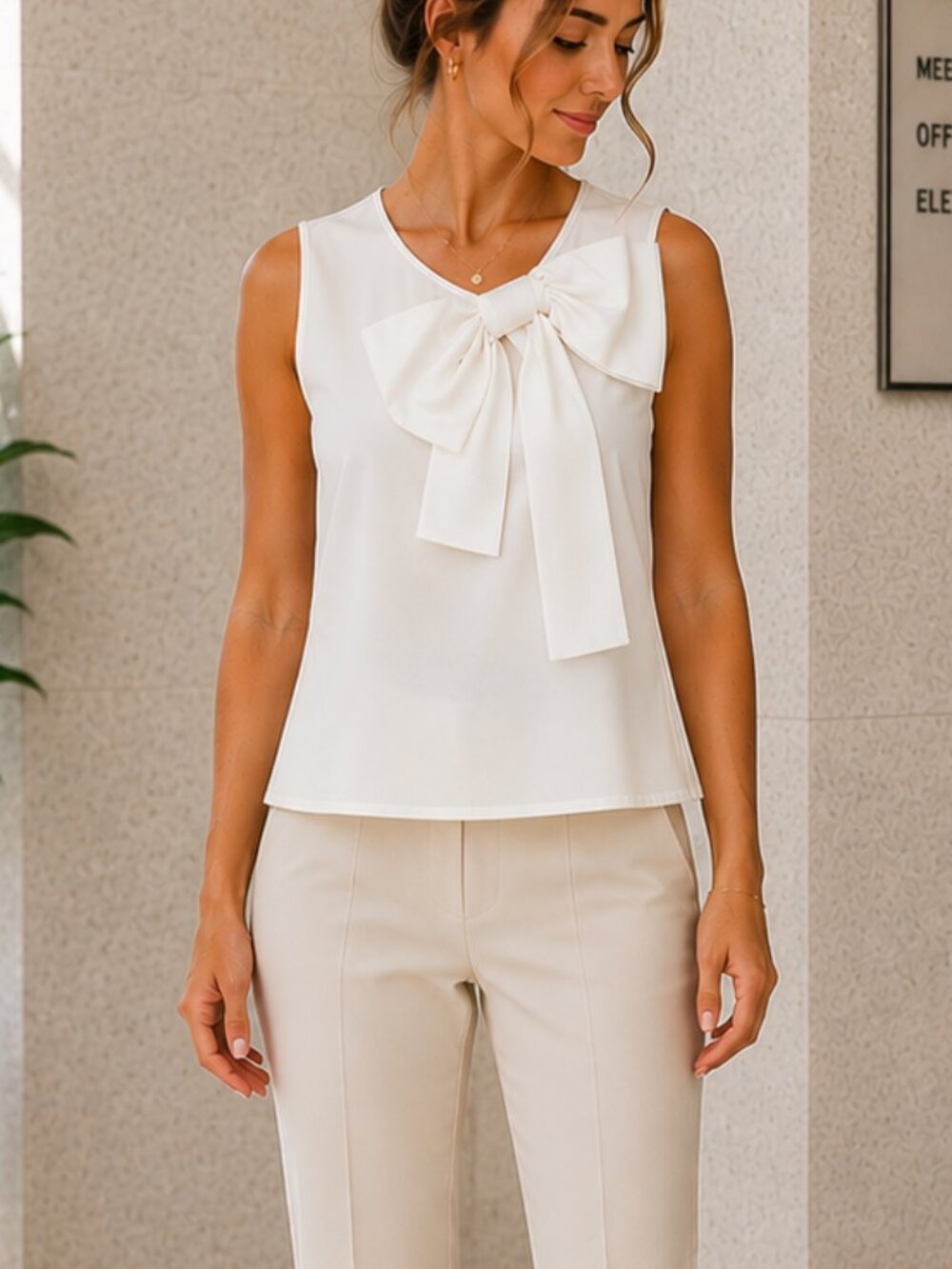 The Limited White Sleeveless Bow-Accent Top